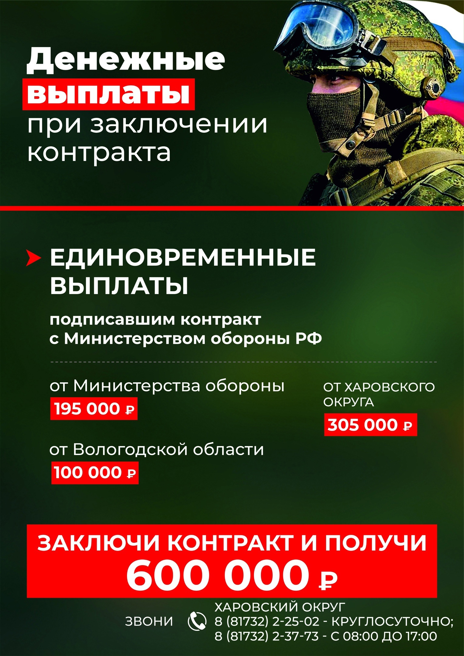 В Вологодской области продолжается набор добровольцев в Вооруженные силы РФ..